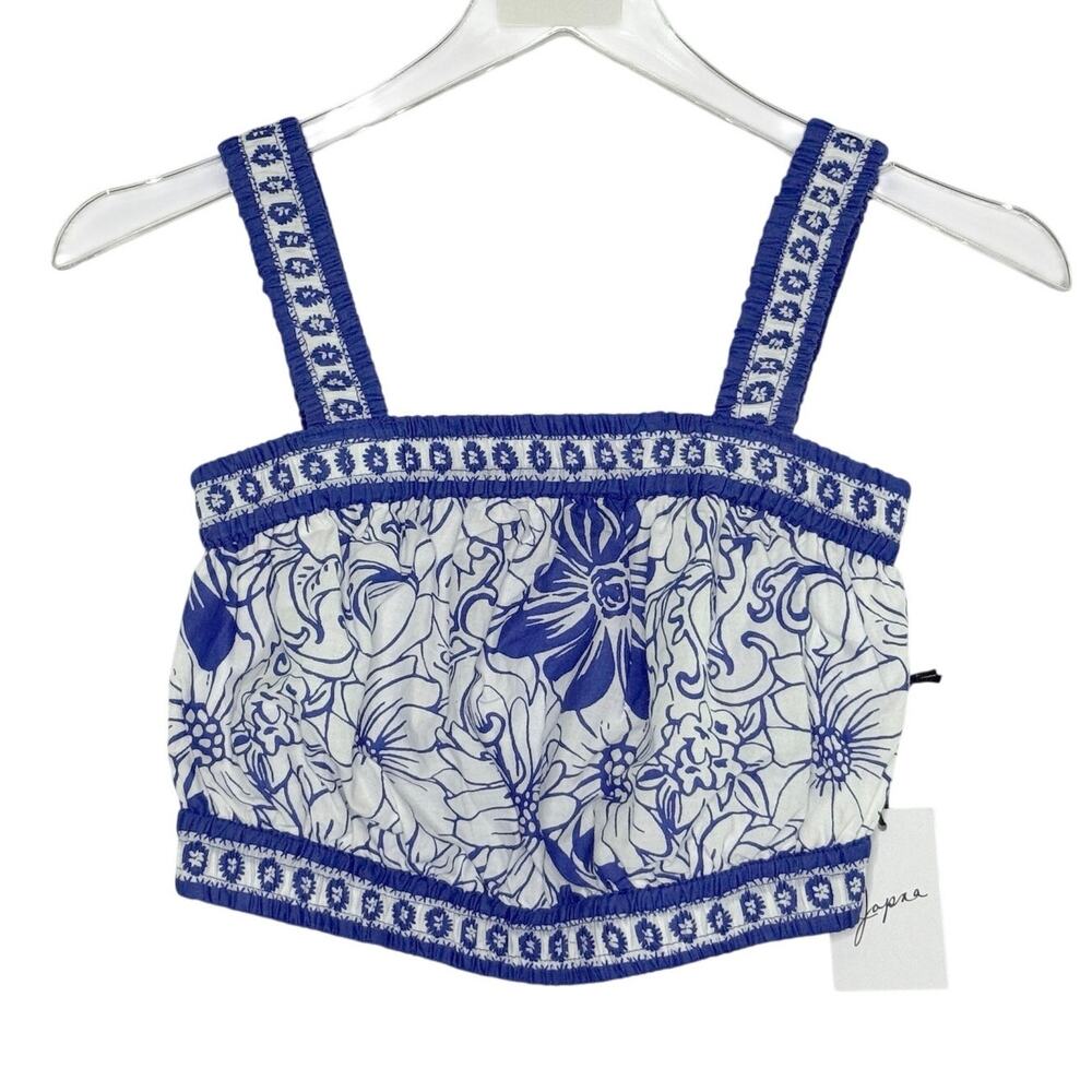 Japna Blue White Floral Crop Top S NEW Boho Rio Inspired Greek Island Travel